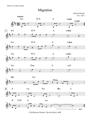 Migration - for solo harp, piano or treble clef instruments
