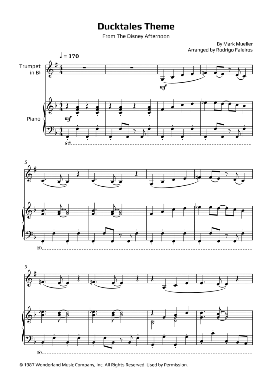 Ducktales Theme B-Flat Trumpet scores gallery preview page 1