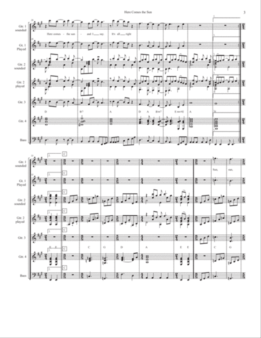 Here Comes The Sun Here Comes The Sun Guitar Ensemble scores gallery preview page 3