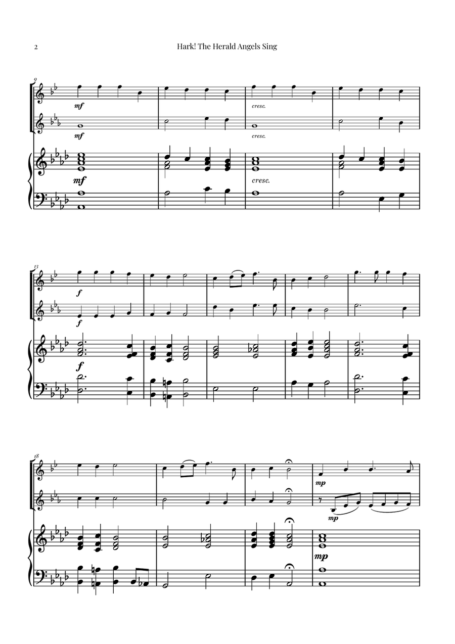 Hark! The Herald Angels Sing Duet Arrangement | Christmas Carol Sheet Music Brass Duet scores gallery preview page 2
