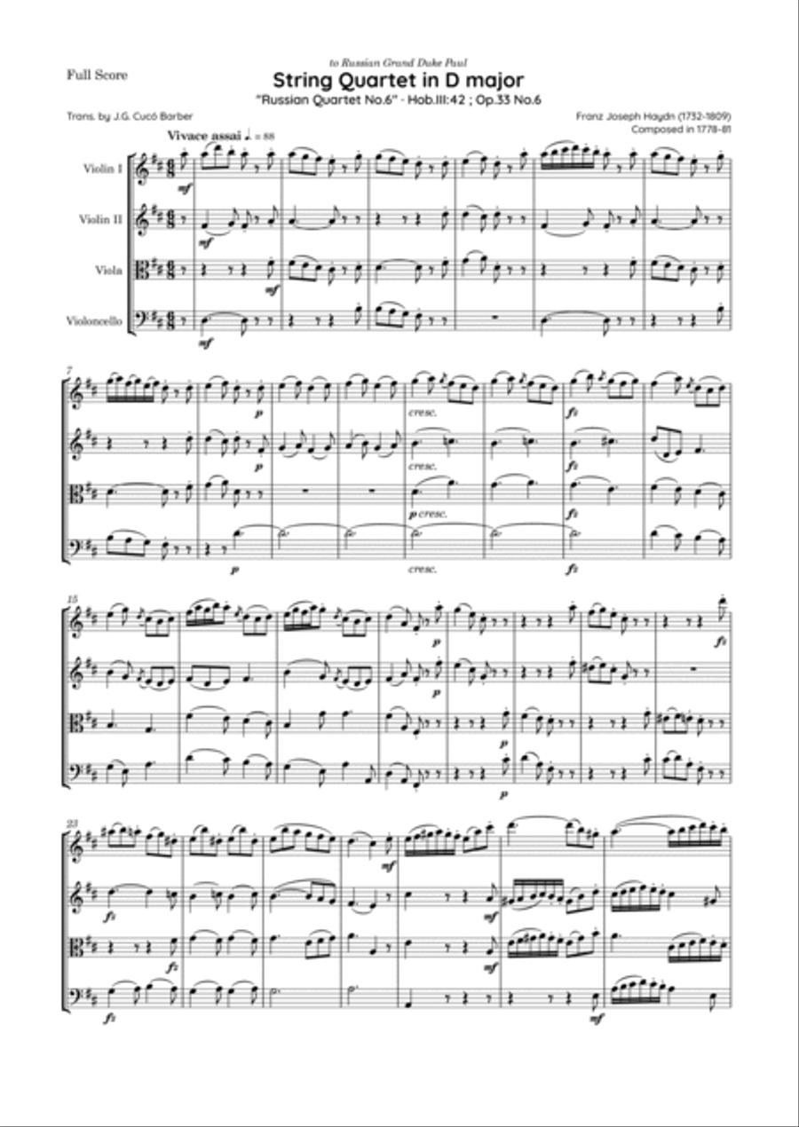 Haydn - String Quartet in D major, Hob.III:42 ; Op.33 No.6 · 