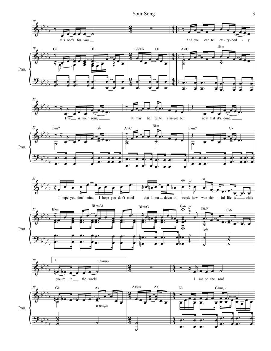 Your Song Your Song Piano, Vocal scores gallery preview page 3