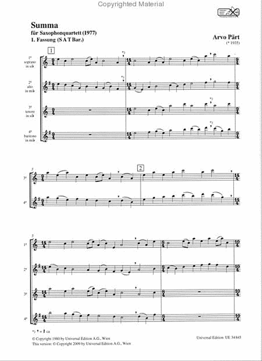 Summa Summa Saxophone Quartet scores gallery preview page 2
