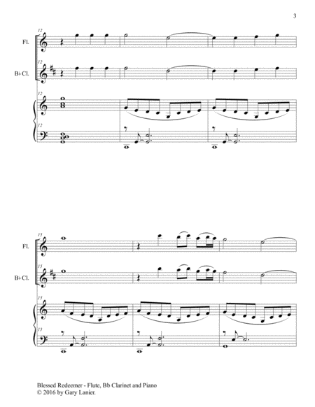 BLESSED REDEEMER (Trio – Flute, Bb Clarinet & Piano with Score/Parts) image number null