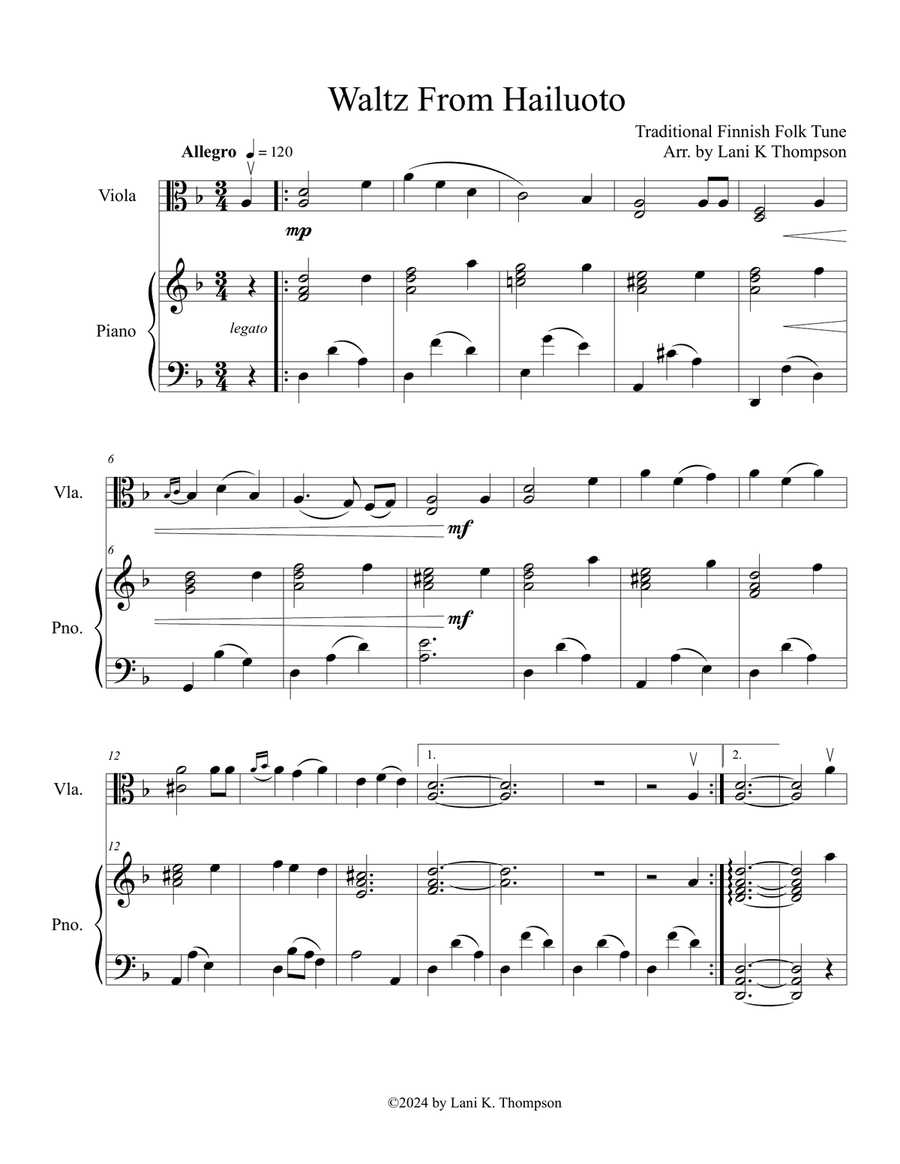 Waltz From Hailuato Viola scores gallery preview page 1