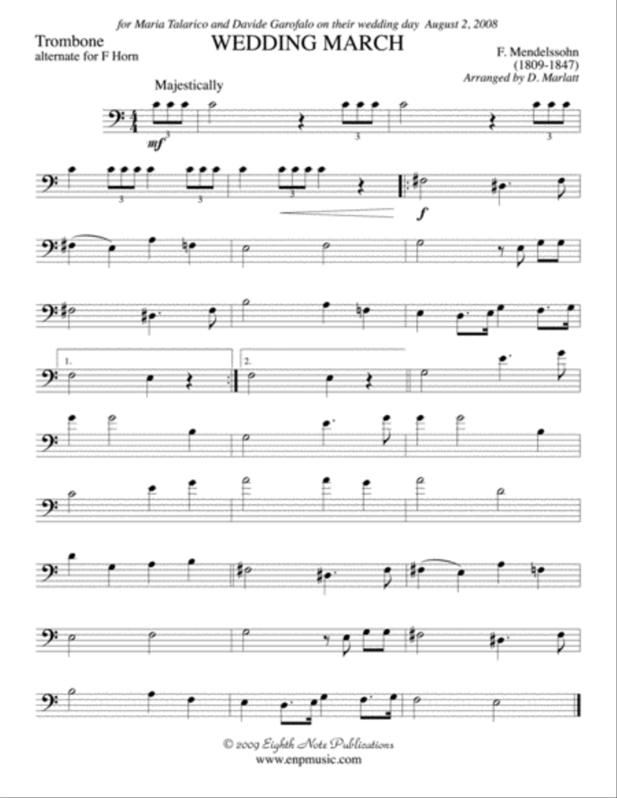 Wedding March: 2nd Trombone Brass Quartet scores gallery preview page 1