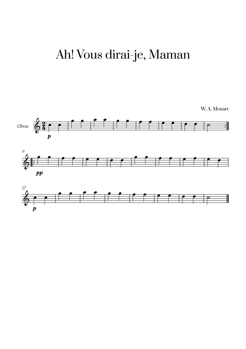 W. A. Mozart - Ah! Vous dirai-je, Maman for Oboe Solo image number null
