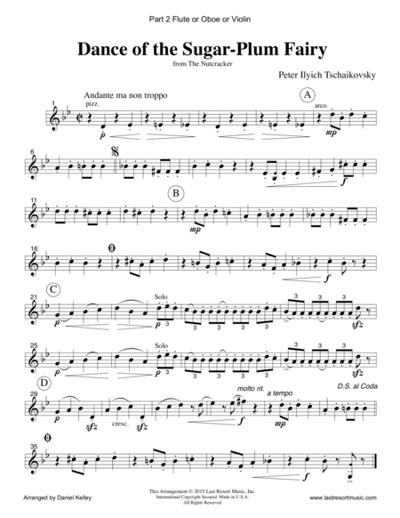 Dance of the Sugar Plum Fairy from the Nutcracker for String Trio (2 Violins, Cello) Set of 3 Parts