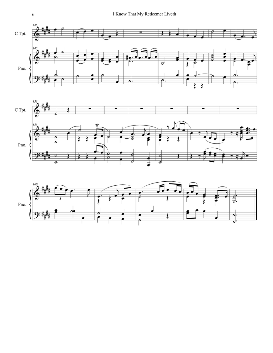 I Know That My Redeemer Liveth (C-Trumpet solo and Piano) Trumpet Solo scores gallery preview page 6
