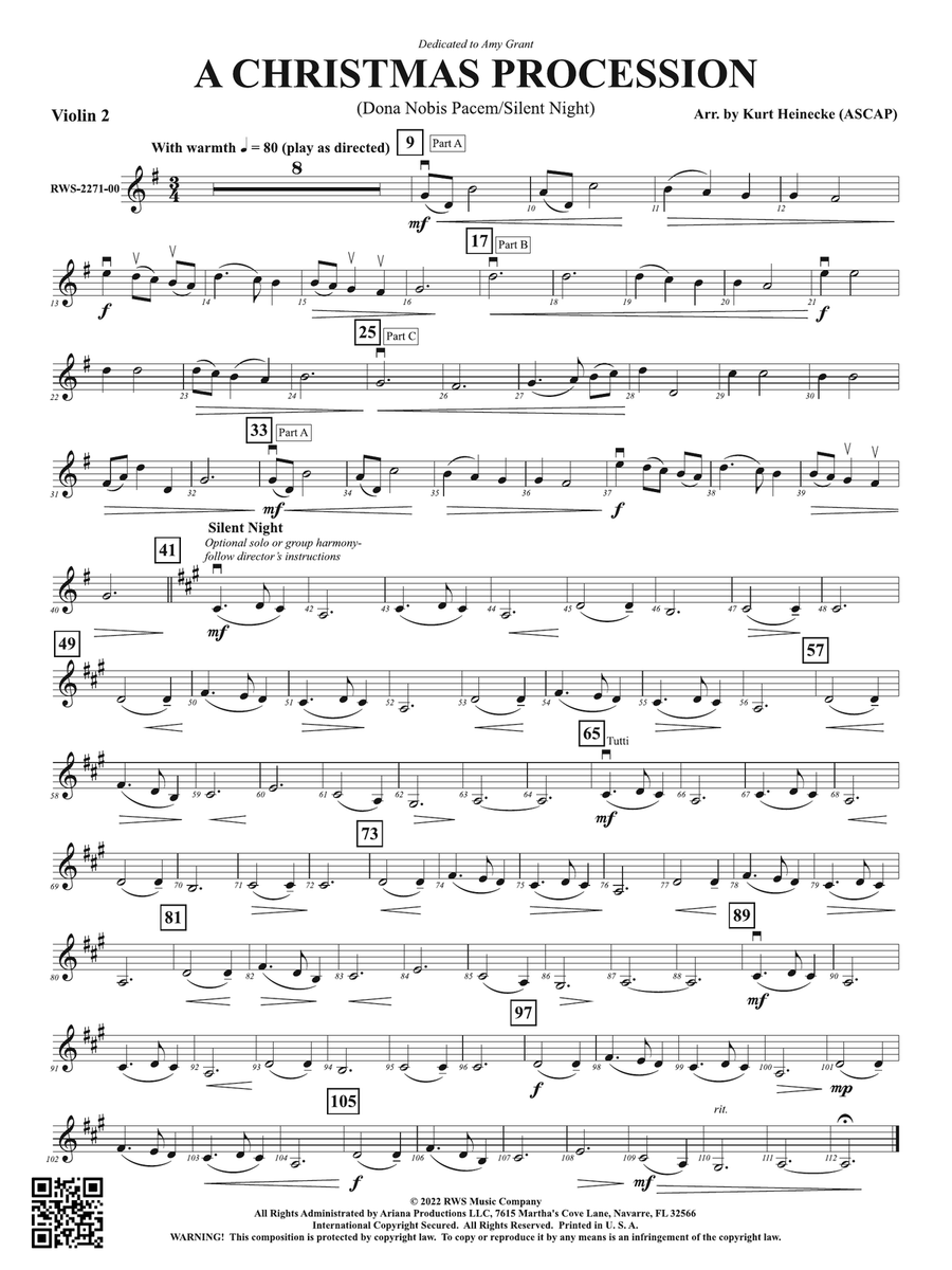 A Christmas Procession - Dona Nobis Pacem / Silent Night: 2nd Violin Violin scores gallery preview page 1