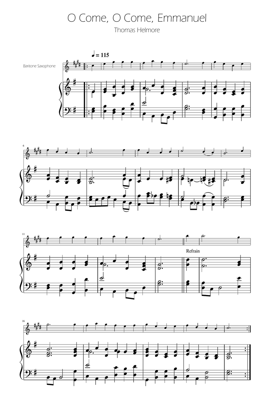 O Come, O Come, Emmanuel - Baritone Sax Solo w/ Piano Baritone Saxophone scores gallery preview page 1