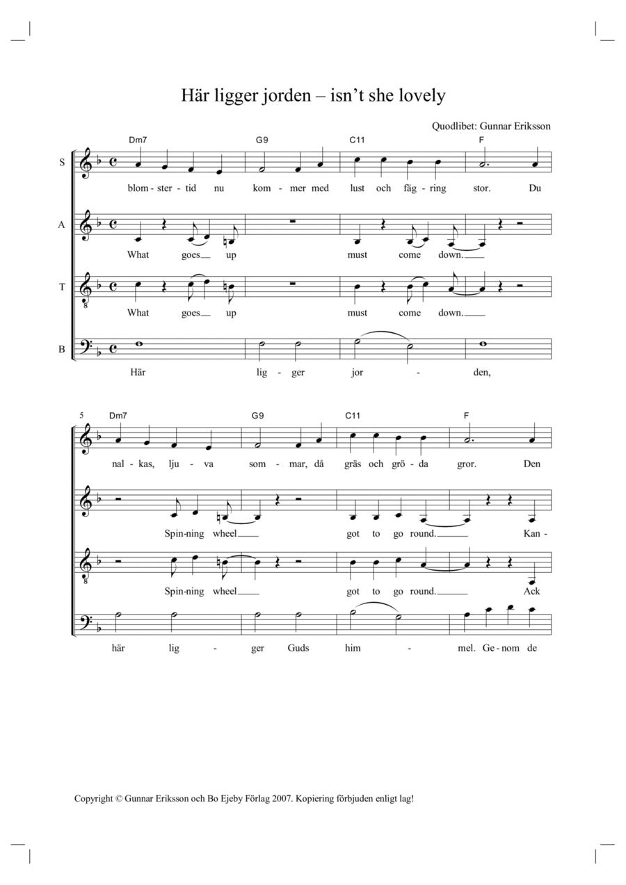 Här ligger jorden – isn’t she lovely 4-Part scores gallery preview page 1