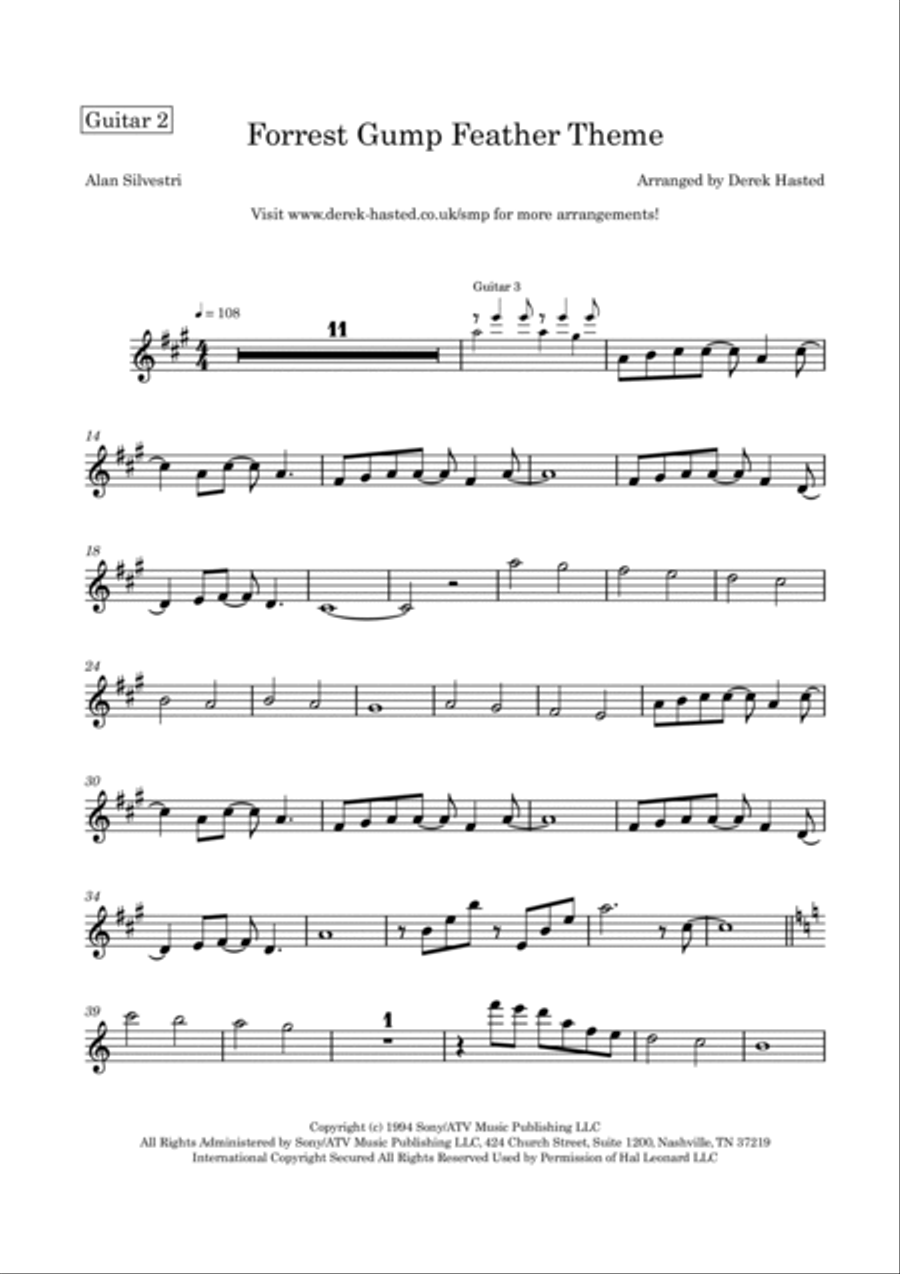 Forrest Gump - Main Title (Feather Theme) from the Paramount Motion Picture FORREST GUMP Guitar Ensemble scores gallery preview page 5