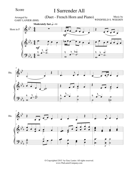 I SURRENDER ALL (Duet – French Horn and Piano/Score and Parts) image number null