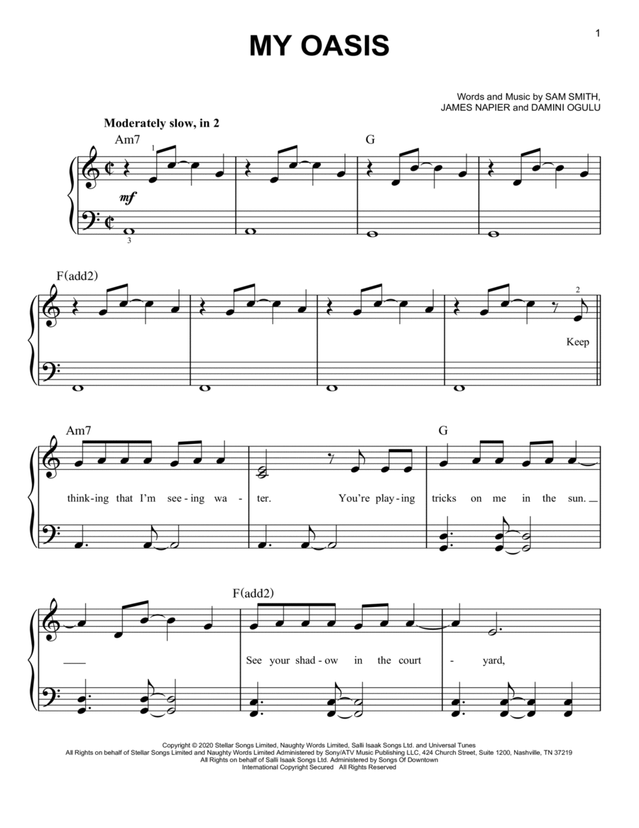 My Oasis (feat. Burna Boy) Easy Piano scores gallery preview page 1