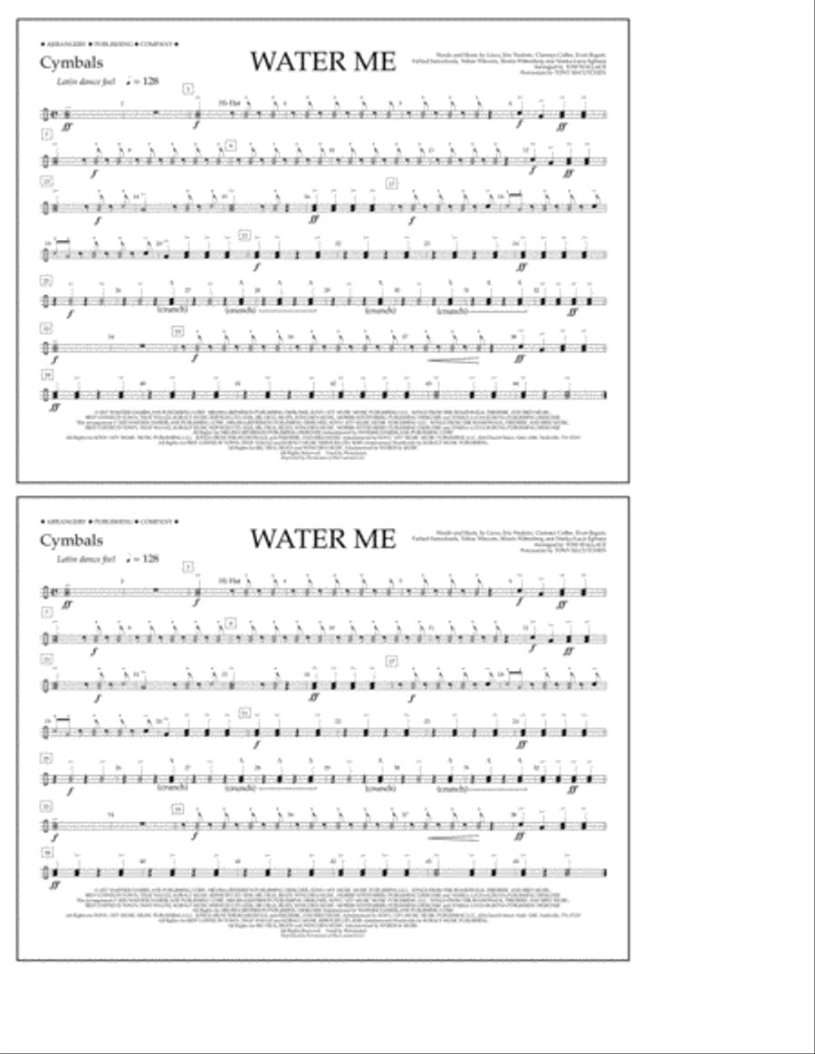 Water Me (arr. Tom Wallace) - Cymbals