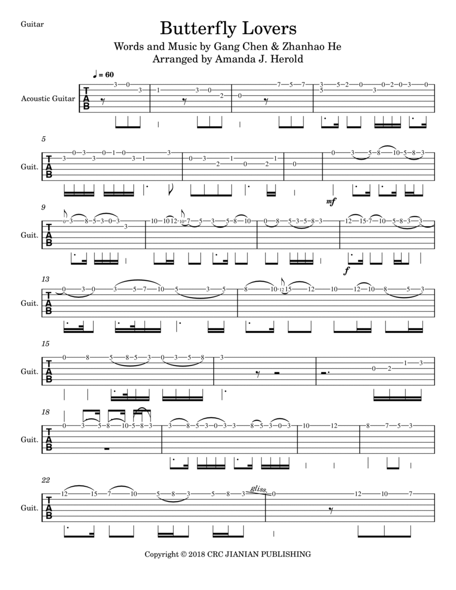 Butterfly Lovers Concerto Acoustic Guitar scores gallery preview page 1