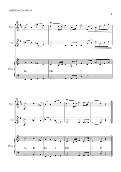 WEDDING MARCH - MENDELSSOHN - BRASS PIANO TRIO (TRUMPET, HORN & PIANO) image number null
