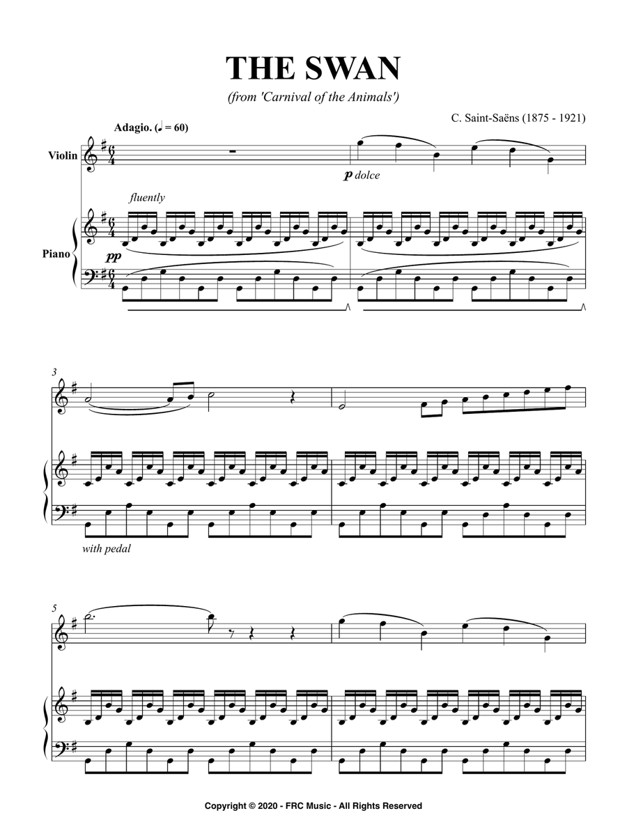 The Swan - for Violin and Piano (as played by Kathryn Stott and Yo Yo Ma) Violin Solo scores gallery preview page 3