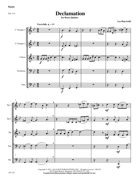Declamation and Lyric Piece for Brass Quintet image number null