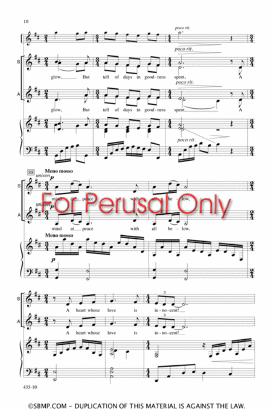 She Walks in Beauty - SSAA Octavo SSAA scores gallery preview page 10