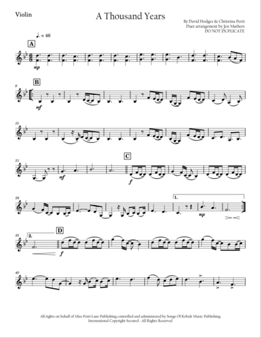 A Thousand Years String Duet scores gallery preview page 3