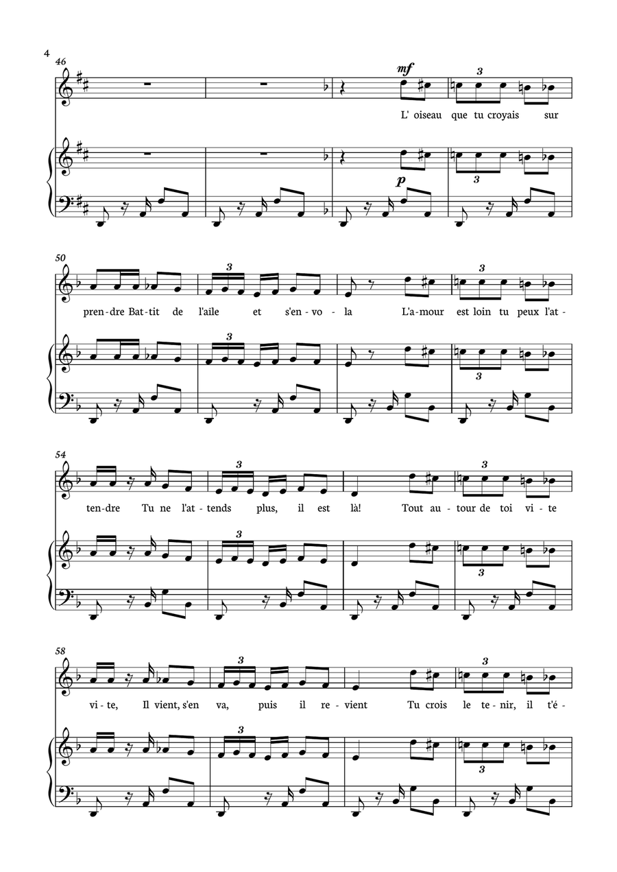 Habanera - Carmen for piano and voice in D minor. Piano, Vocal scores gallery preview page 4