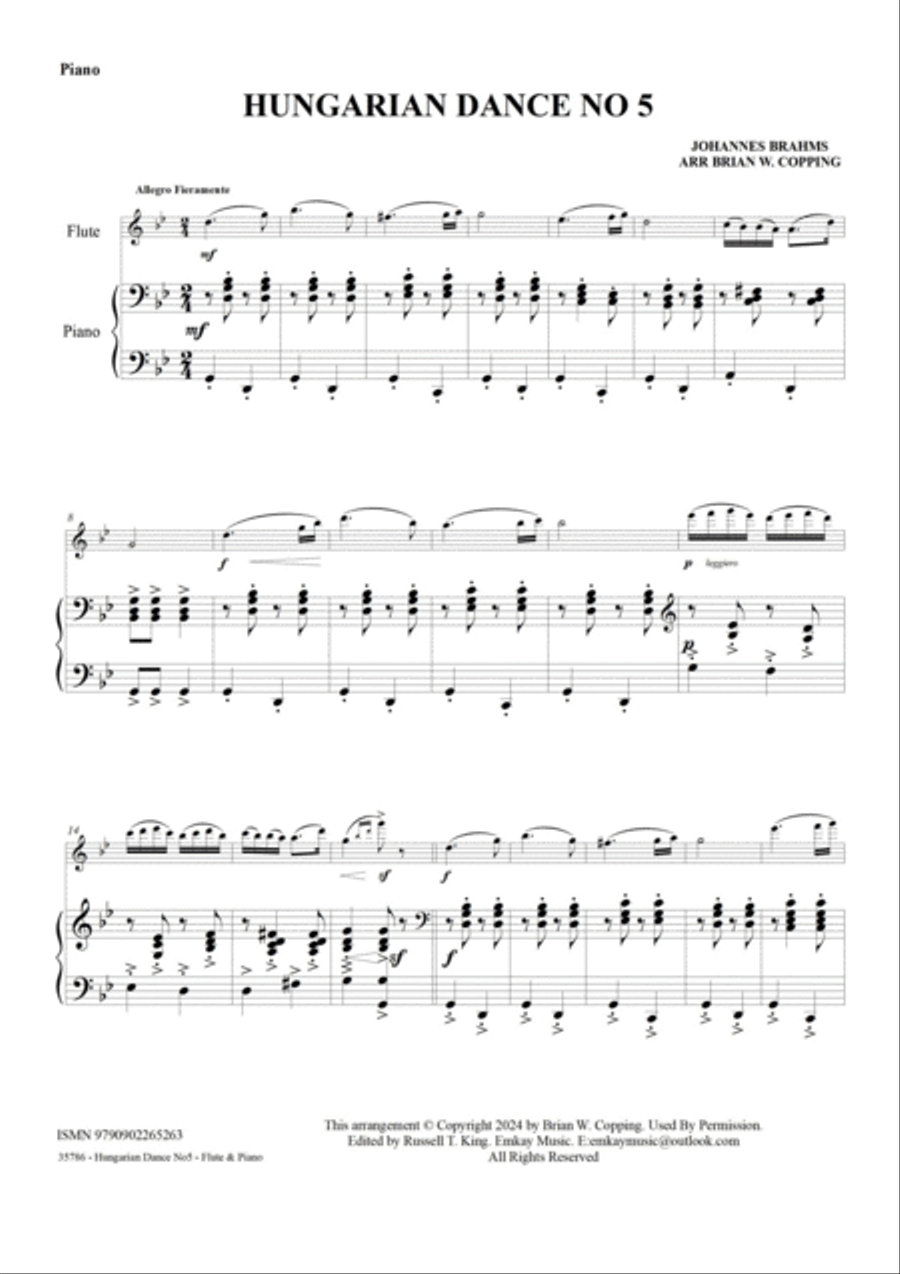 HUNGARIAN DANCE NO5 – FLUTE & PIANO Flute Solo scores gallery preview page 2