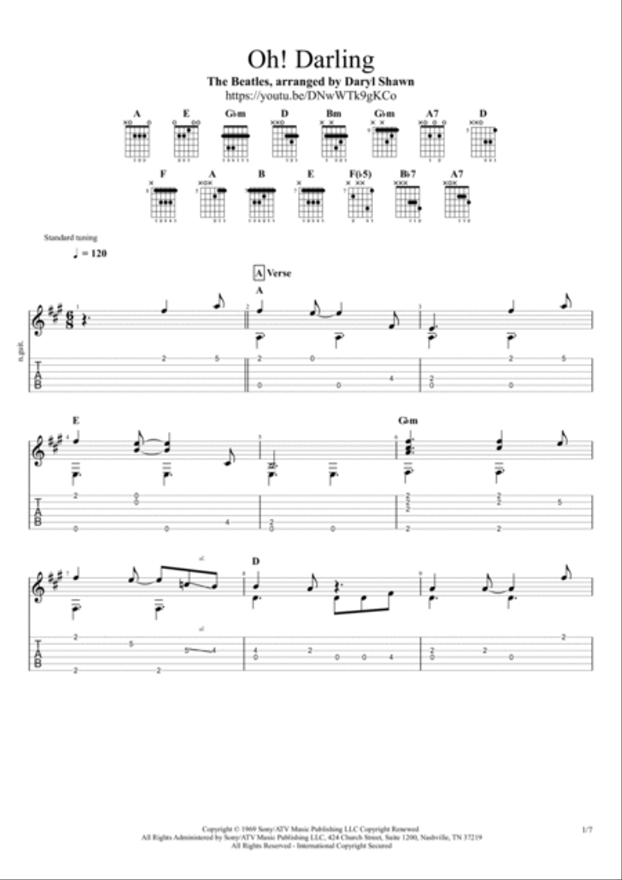 Oh! Darling Guitar Tablature scores gallery preview page 2