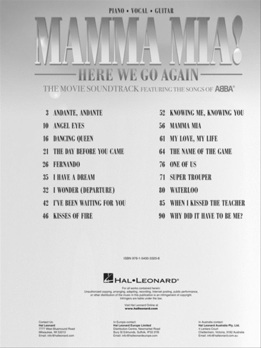 Mamma Mia! – Here We Go Again Piano, Vocal, Guitar scores gallery preview page 2
