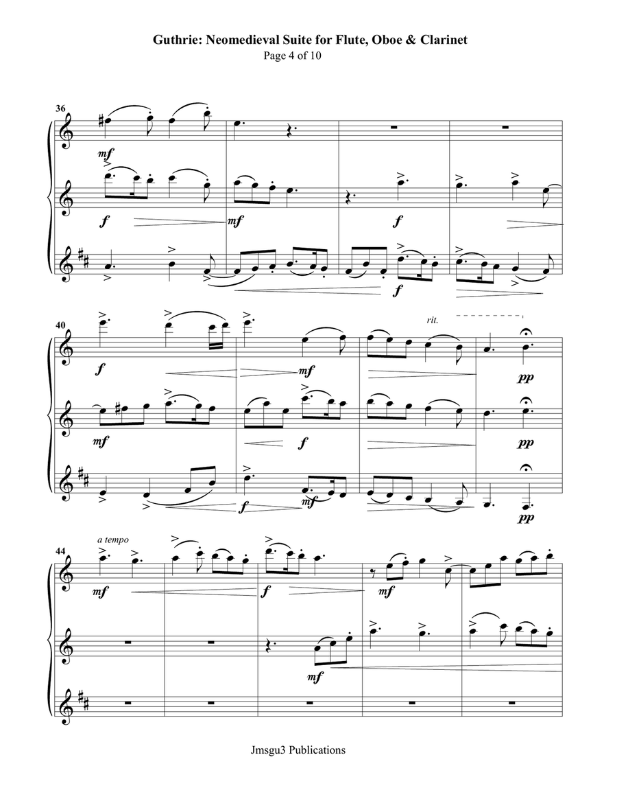 Guthrie: Neomedieval Suite for Flute, Oboe & Clarinet Woodwind Trio scores gallery preview page 4