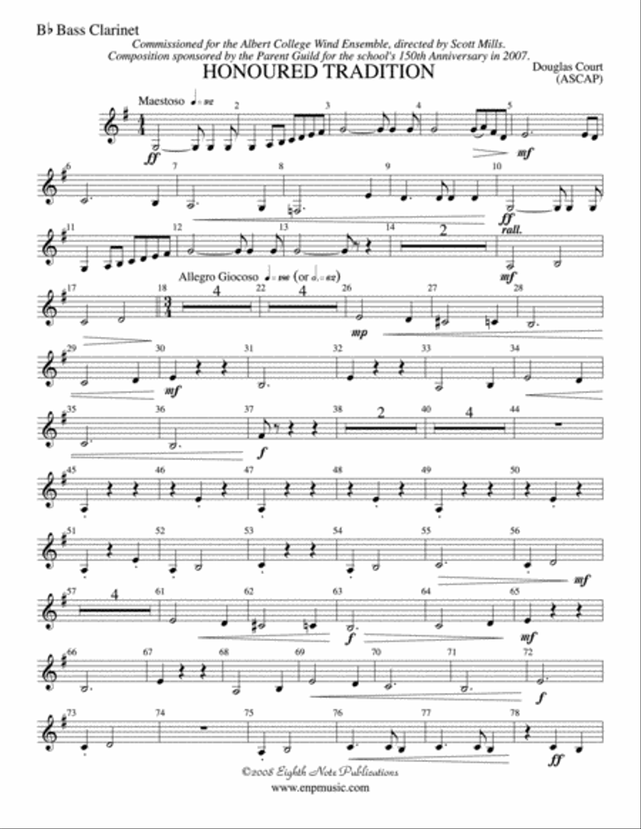 Honoured Tradition: B-flat Bass Clarinet Concert Band scores gallery preview page 1