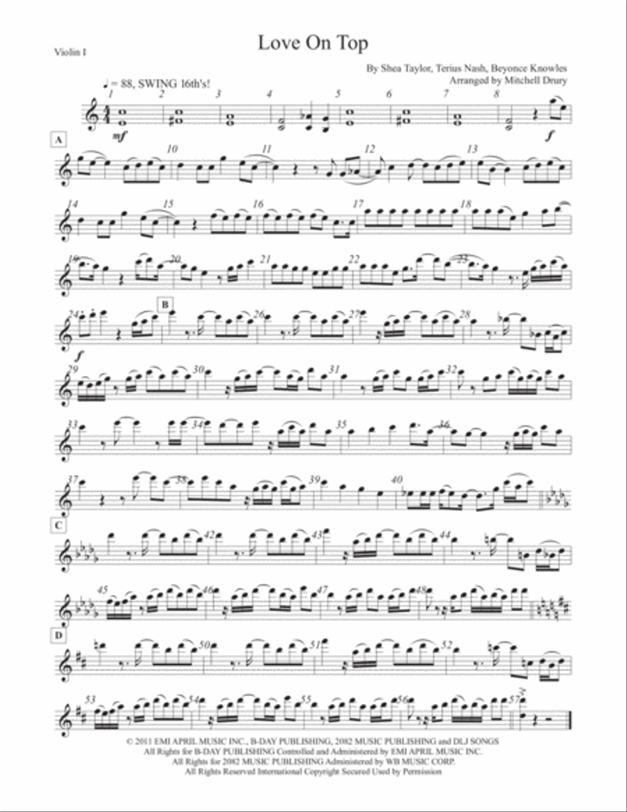 Love On Top String Quartet scores gallery preview page 1