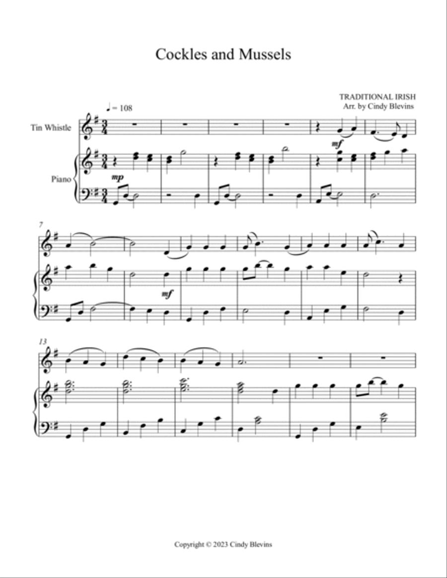 Cockles and Mussels, Piano and Tin Whistle (D) Piano scores gallery preview page 2