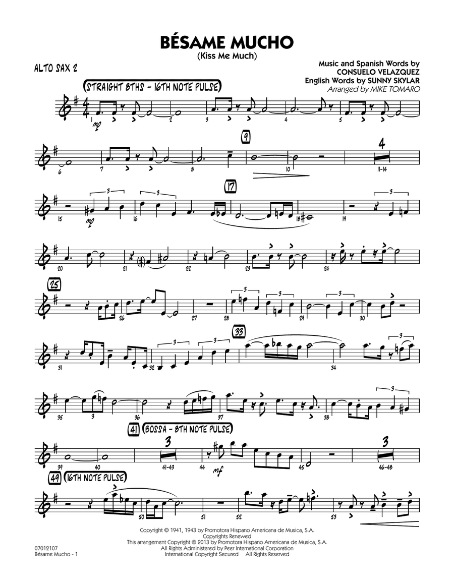Besame Mucho (Kiss Me Much) - Alto Sax 2 Jazz Ensemble scores gallery preview page 1