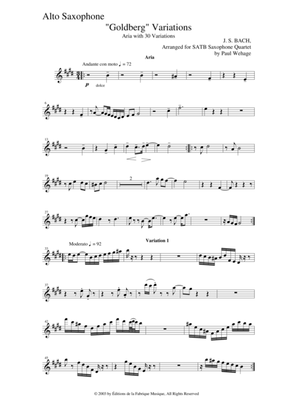 Book cover for Johann Sebastian Bach/Wehage Goldberg Variations, BWV 988, arranged for SATB saxophone Quartet, alto