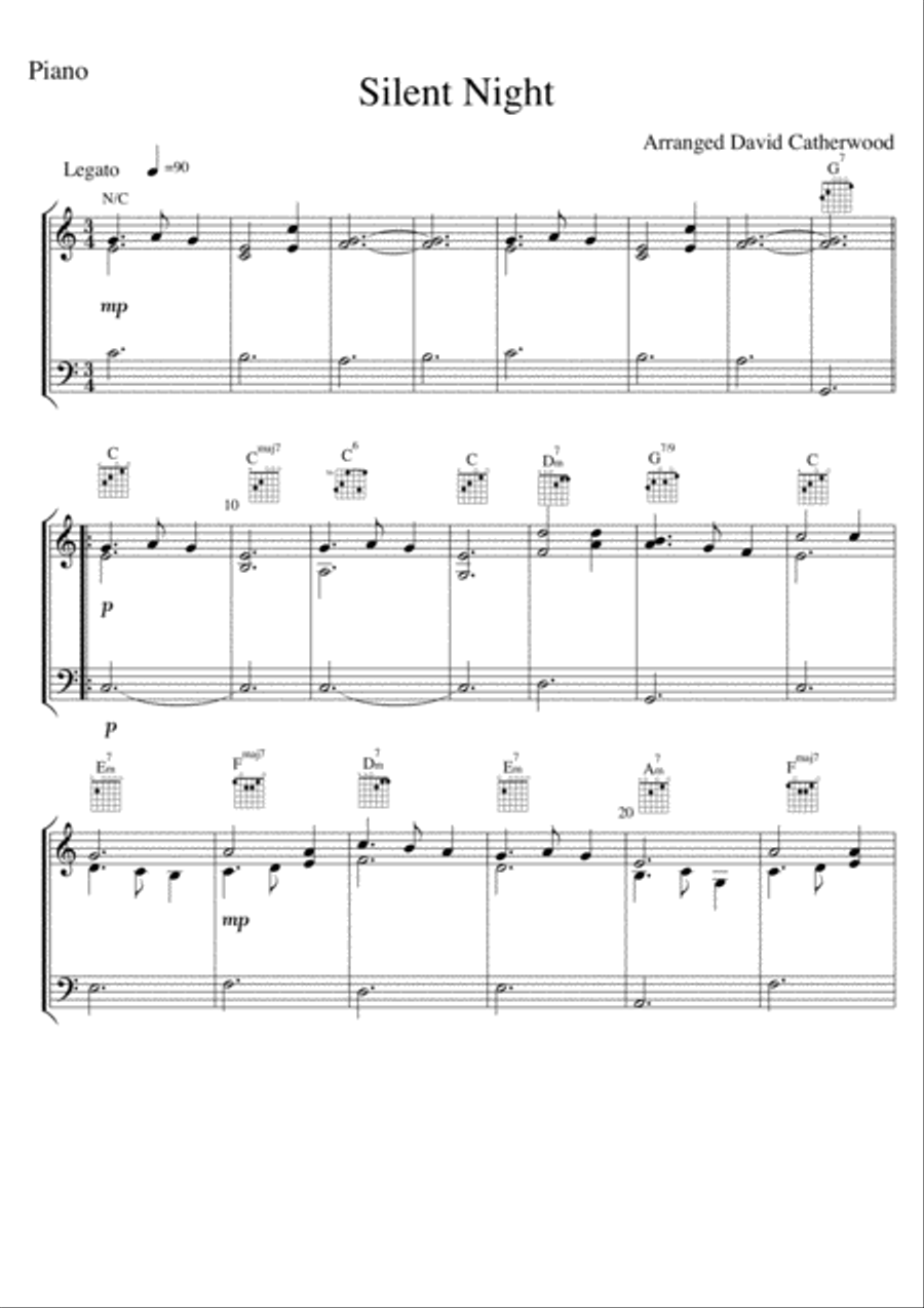 Silent Night for SATB Choir with Piano accompaniment and optional String Quartet/Orchestra and Perc. 4-Part scores gallery preview page 2