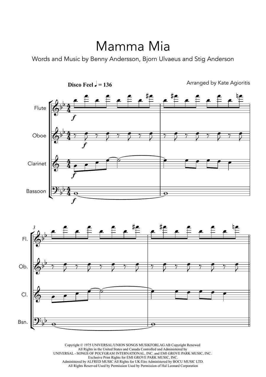 Mamma Mia Woodwind Quartet scores gallery preview page 3