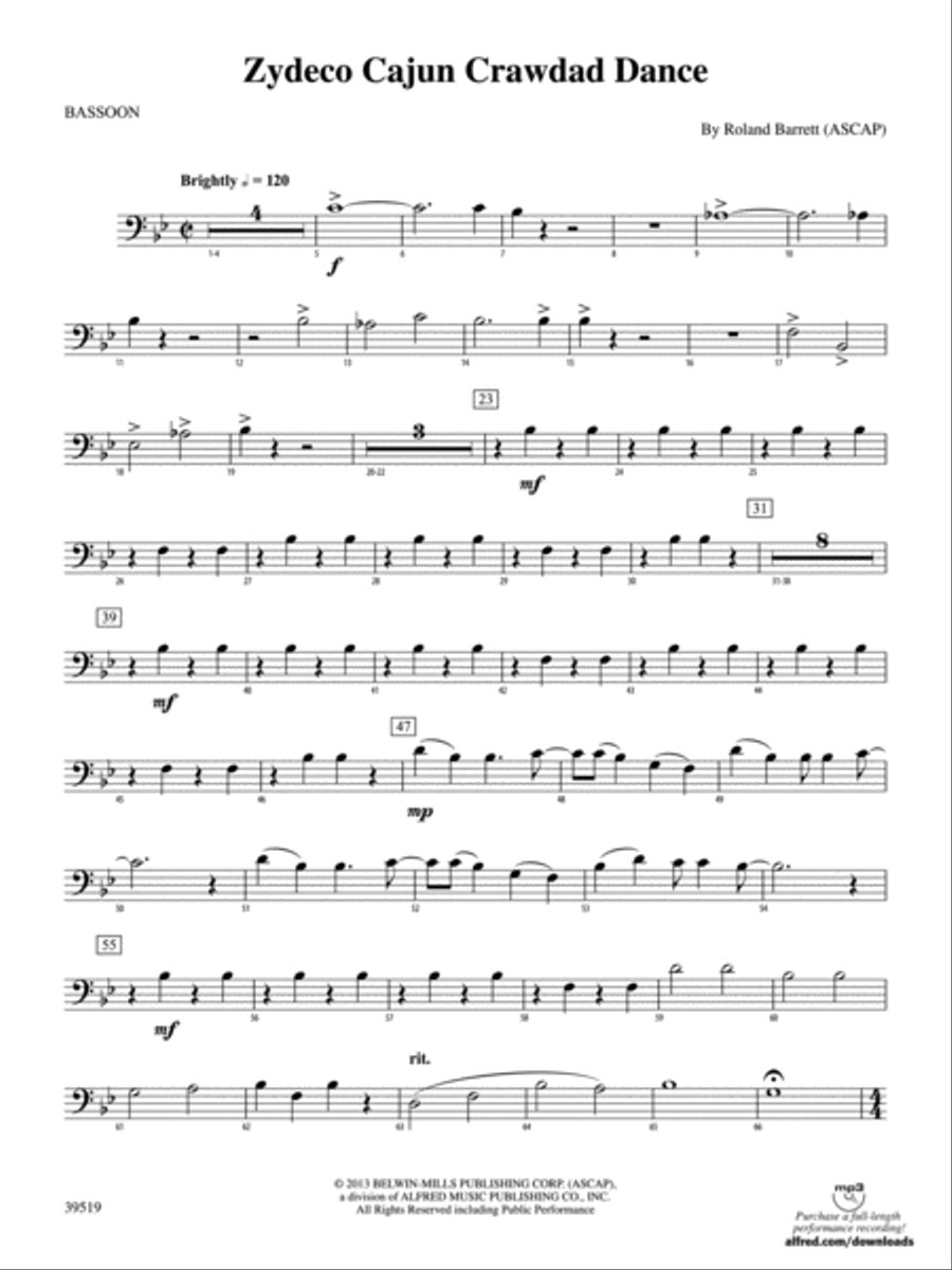 Zydeco Cajun Crawdad Dance: Bassoon Concert Band scores gallery preview page 1