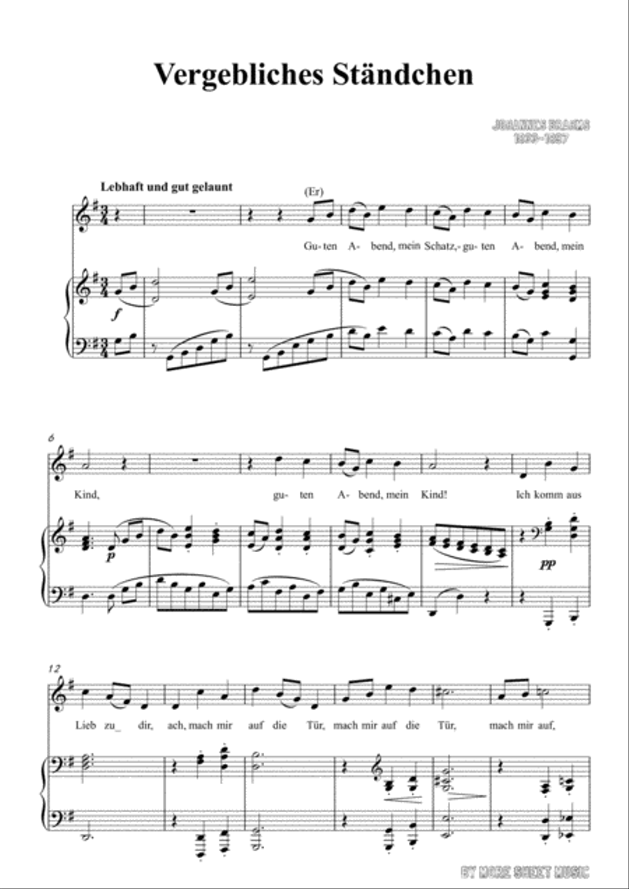 Brahms-Vergebliches Ständchen in G Major,for voice and paino Voice scores gallery preview page 3
