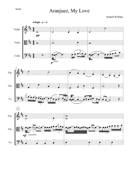Joaquin Rodrigo - Concerto de Aranjuez 2nd movement (Adagio) arr. for string trio (score and parts)
