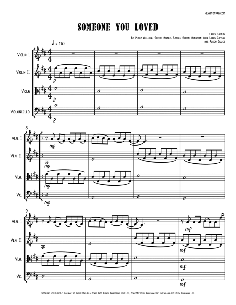 Someone You Loved String Quartet scores gallery preview page 1