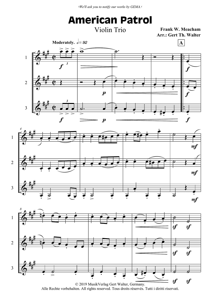 American Patrol American Patrol String Trio scores gallery preview page 1