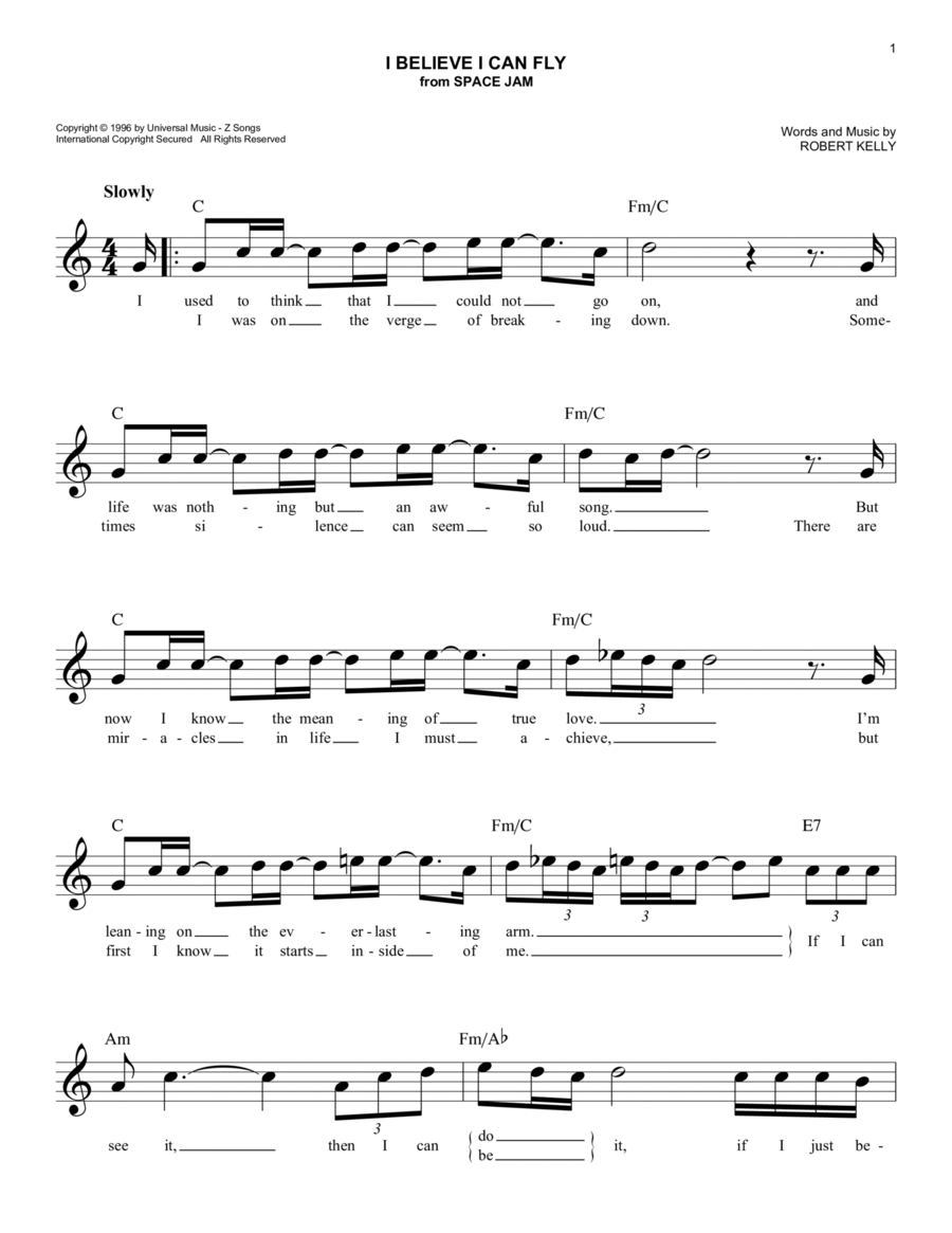 I Believe I Can Fly Piano scores gallery preview page 1