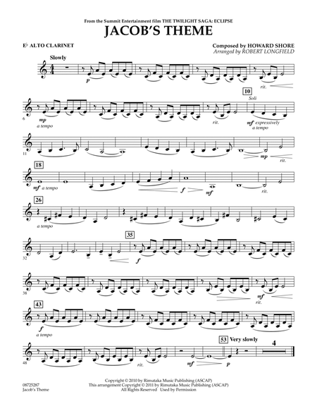 Jacob's Theme (from The Twilight Saga: Eclipse) - Eb Alto Clarinet