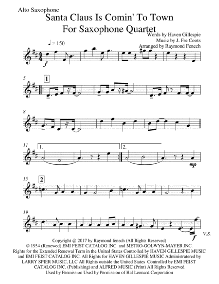Santa Claus Is Comin' To Town Saxophone Quartet scores gallery preview page 4