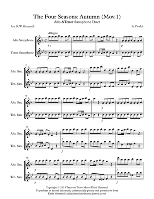 The Four Seasons - Autumn (Mov.1): Alto & Tenor Saxophone Duet