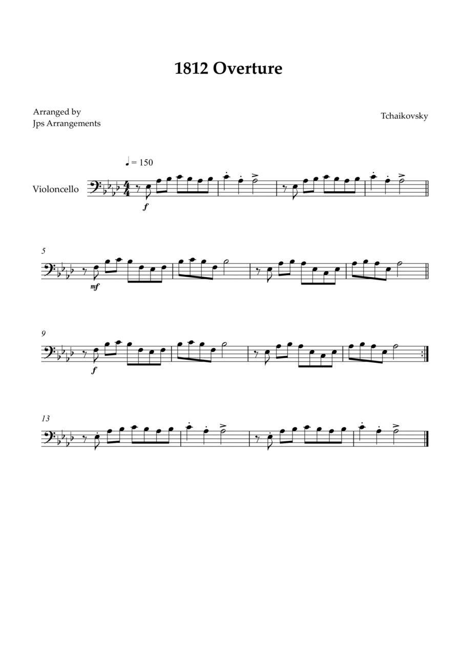 1812 Overture for Cello Cello Solo scores gallery preview page 1