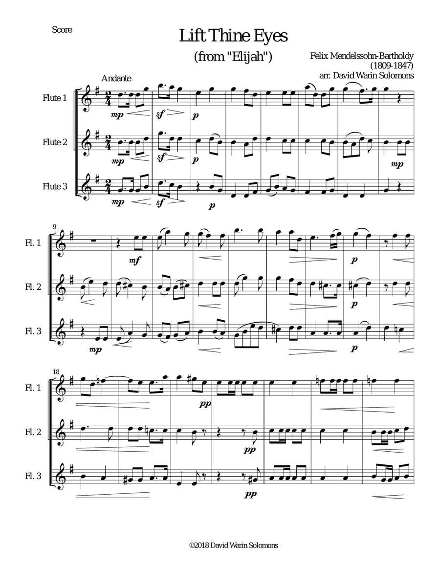 Lift thine eyes (from Elijah) for 3 flutes Flute Solo scores gallery preview page 1