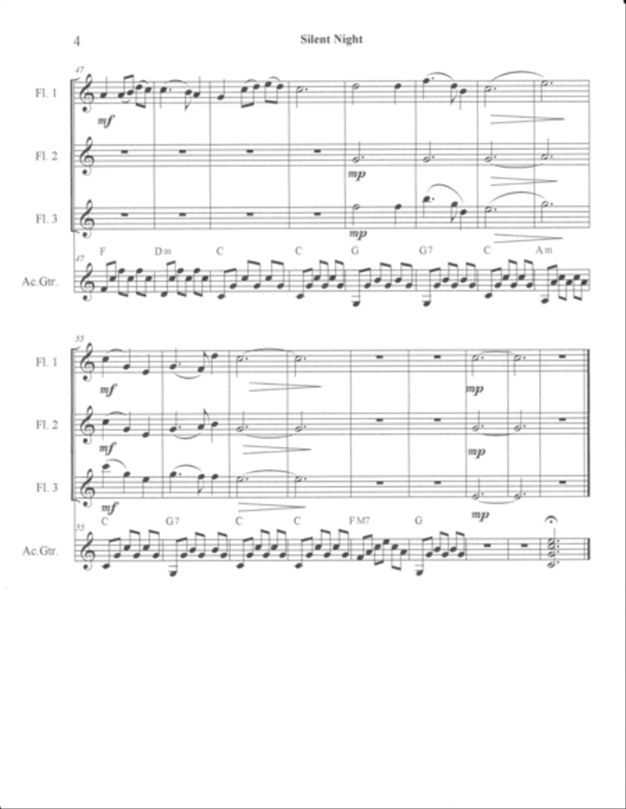 Silent Night Flute Trio with guitar Flute Solo scores gallery preview page 4